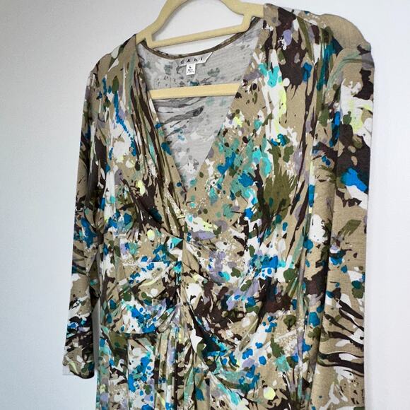 CAbi Womens Gallery Dress Size L Abstract Splatter Ruched Jersey Knit Stretch - Picture 4 of 8